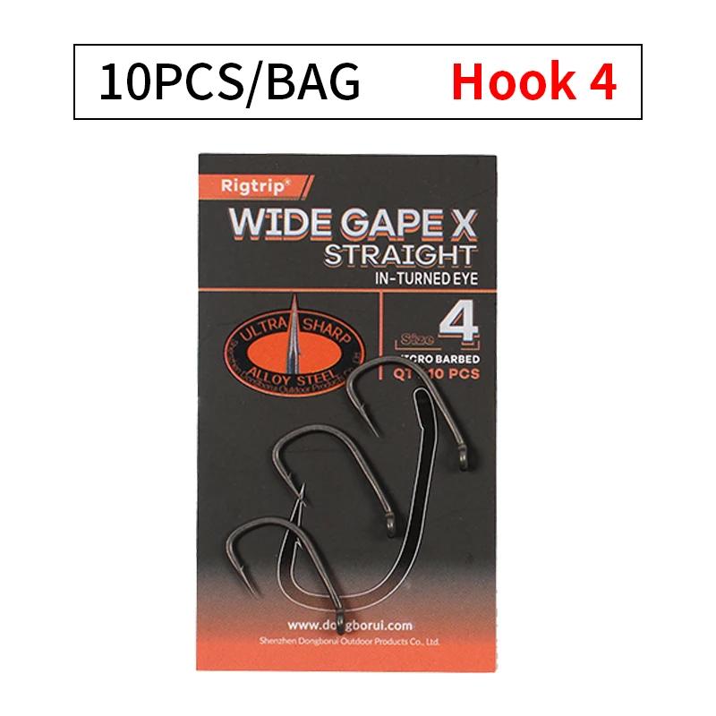 Gancho largo para pesca de carpa, revestimento de ptfe, micro bardo, liga de aço, tamanho 2 4 6 para equipamento de cabelo de pesca de carpa com 10 peças - Image 1