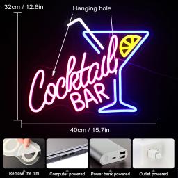 Cocktail Bar LED Neon Sign Art Luzes de parede, Beer Bar Decor, USB Powered, Luz para a festa, Pub, Night Club, Man Cave Decor - Image 5