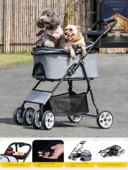 Carrinho dobrável do cão com assento destacável e dossel ajustável, perfeito para cães pequenos e médios - Image 1