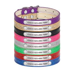 Colar de couro personalizado para animais, Coleiras Bling Bling para cães pequenos e gatos, Gravado grátis, ID de cachorro e gatinho - Image 2