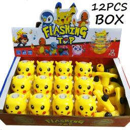 12 Pçs/caixa Pokemon Anime Kawaii Pika Chuka LED Spinning Top Luz Piscando Música Lançador Brilho À Noite Girando Miúdo GIft Brinquedos - Image 1