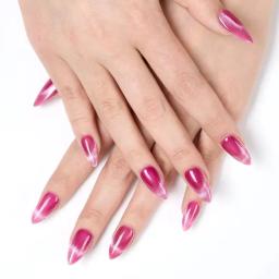 Dicas de unhas francesas acrílicas para mulheres e meninas, rosa vermelha, pressione unhas, design de olhos de gato, amêndoa, tendência diária, roupa de festa, 10 peças - Image 3