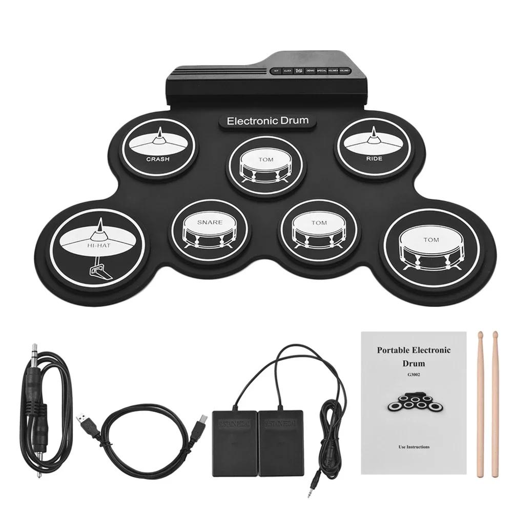 Roll Up kit de bateria com baquetas sustentar pedal, alto-falante embutido, conjunto de bateria eletrônica para crianças, 9 almofadas - Image 1