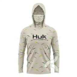 HUK-camisa de pesca masculina manga comprida, camisa performance, máscara facial, proteção solar ao ar livre, roupas de pesca, verão - Image 5