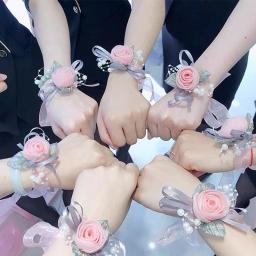 Rosas de seda branco pulso corsage flores para damas de honra flor pulseira rosa nupcial irmãs acessórios de casamento - Image 4