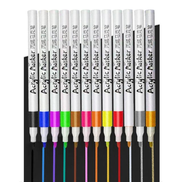 Caneta Marcadora Acrílica à Prova d'Água: Conjunto com 12 Cores Vibrantes para Pintura em Pedras, Vidro, Madeira e Cerâmica