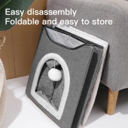 Ninho de cama para gatos, casa dobrável para caverna de gatinho, camada dupla, casinha quente de inverno com almofada para arranhões - Image 3