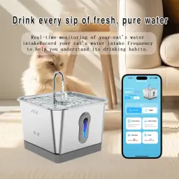 Fonte de água de aço inoxidável para gato e cachorro, Smart Automatic Drinking Bowl, App Control, Pet Products, 3.5l - Image 2