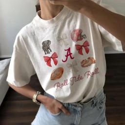 Camiseta estética estampada para futebol feminino, roupa estética, tops fofos, doce, estilo casual, na moda, verão - Image 1