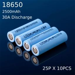 Novo original 18650 bateria 2500mah baterias recarregáveis 3.7v descarga 30a 2500mah capacidade real células de bateria de alta corrente - Image 1