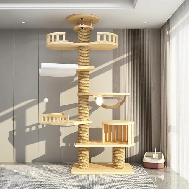 Yxt Árvore para Gatos Madeira Maciça Escalada Móveis Ajustável Gatinho Torre Multicamadas