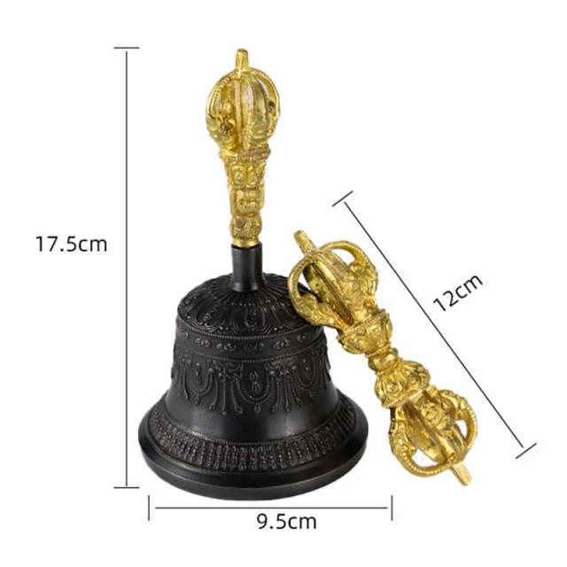 Sinos Artesanais de Ouro Preto Latão Tibetano para Meditação e Yoga com Dorje Vajra - Vintage e Únicos
