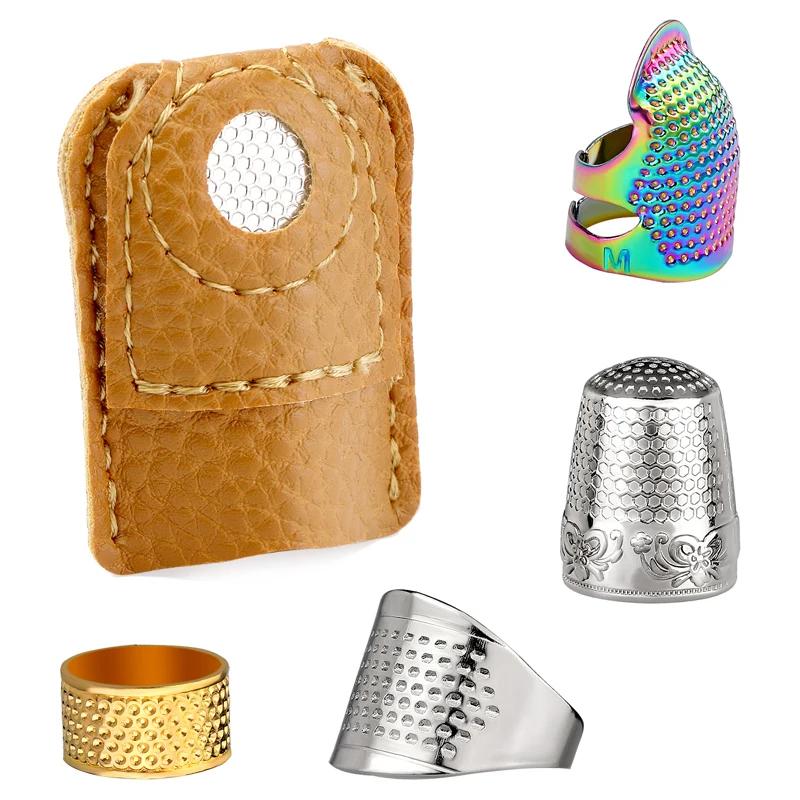 KRABALL-Retro Metal Costura Dedal Anel Kit, Dedo De Couro, Finger Protector, Agulhas de Costura Acessórios, Conjunto De Ferramentas - Image 1