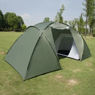 Tenda de Acampamento Impermeável de Camada Dupla para 4-6 Pessoas com 2 Quartos e Design Versátil para Caminhadas, Caça e Festas em 3 Cores