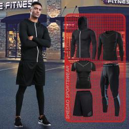 Conjunto de roupas esportivas de compressão dos homens ginásio correndo roupas esportivas apertadas camiseta lycra leggings atletismo shorts fitness rash guard kits - Image 1