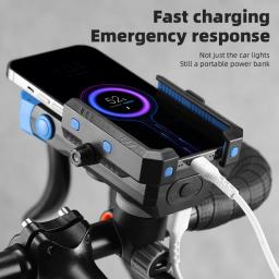Multifuncional 3-em-1 luz dianteira da bicicleta suporte do telefone móvel chifre elétrico 1600mah farol da bicicleta lanterna acessórios da bicicleta - Image 4