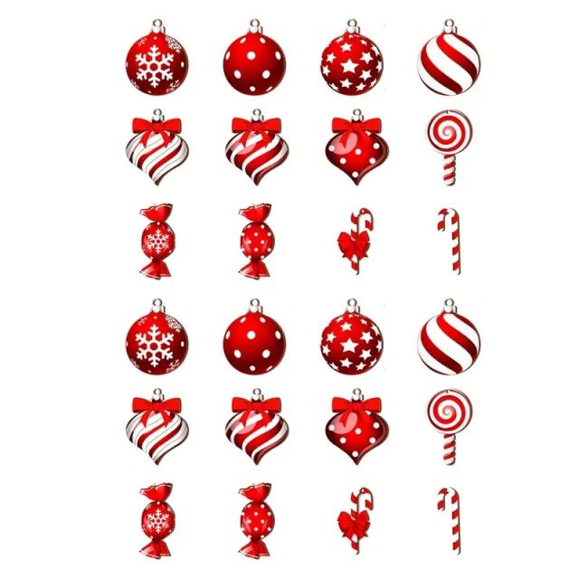 Decorações de Natal: Conjunto com 12, 24 ou 36 Peças de Enfeites Suspensos para Árvore, incluindo Bolas, Bastões de Doces e Pirulitos de Madeira