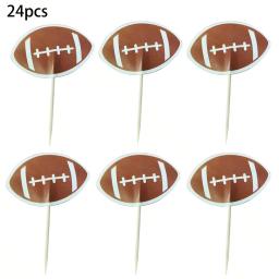 Bola tema bolo Topper, tabela bolo decoração suprimentos, futebol, rugby, voleibol, papel, bambu, picaretas bandeira, cupcake toppers, festa de feriado, 24pcs - Image 3