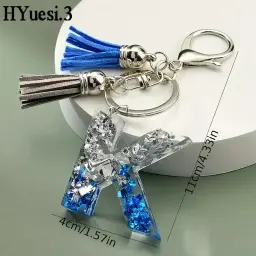 Glitter Resina Inicial Letra Chaveiros, Nome Pingente Em Forma com Chaveiros, Borla para Bolsa, Ornamento Favores Do Partido, Azul e Branco - Image 6
