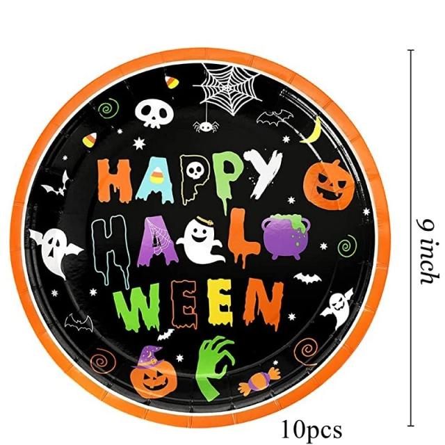 Conjunto de Louça Descartável para um Halloween Divertido: Abóboras, Bruxas, Pratos de Papel, Copos e Canudos para Decoração de Festa em Casa
