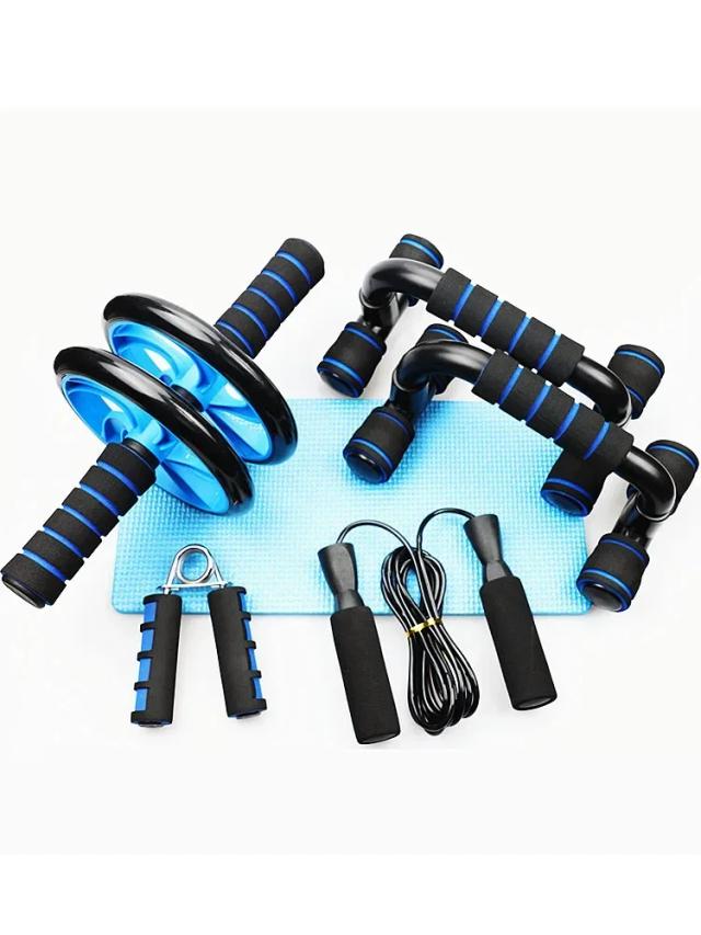 Conjunto de Equipamentos de Fitness Multifuncionais: Roda Abdominal, Suporte para Flexão e Acessórios para Treino em Casa - 5 Peças Essenciais para Saúde e Bem-Estar
