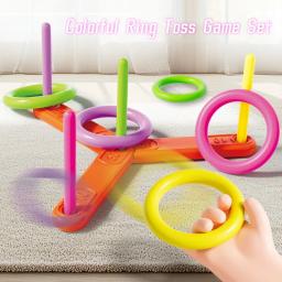 Conjunto de jogo de lançamento de anel esportivo de plástico colorido com 5 anéis festa de aniversário jogando jogos de quintal para crianças adultos brinquedos educativos ﻿ - Image 6