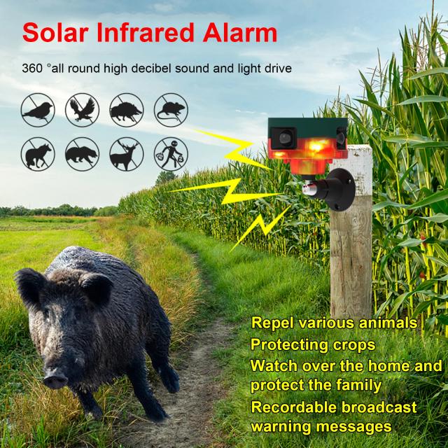 Repelente Solar Ultrassônico para Animais: Controle Remoto Eficaz contra Javalis, Ratos e Aves no Jardim e na Fazenda