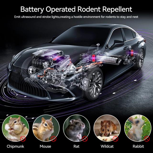 Repelente Ultrassônico de Roedores: Proteção Batería com Luz Estroboscópica para Motor de Carro