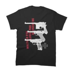 Camiseta casual masculina de manga curta com o pescoço, Walther P38 alemã, Luger P08, pistola Mauser C96, 100% algodão, tamanho S-3XL, verão - Image 1