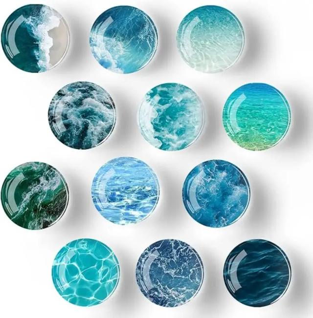 Conjunto de 12 ímãs de vidro com tema oceânico para decorar sua cozinha e criar artesanatos exclusivos