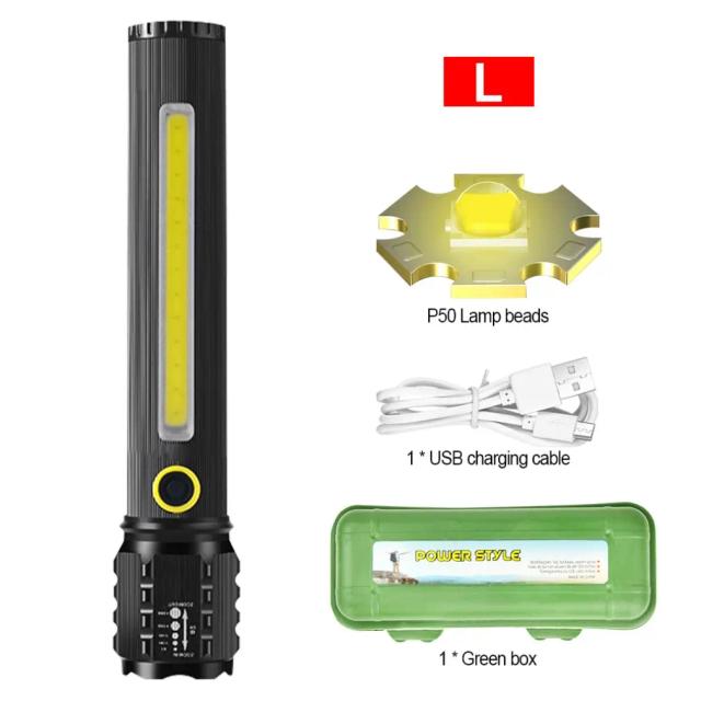 Lanterna LED Ultra Brilhante de Alta Potência com Zoom, 5 Modos de Iluminação, Impermeável e Carregamento USB