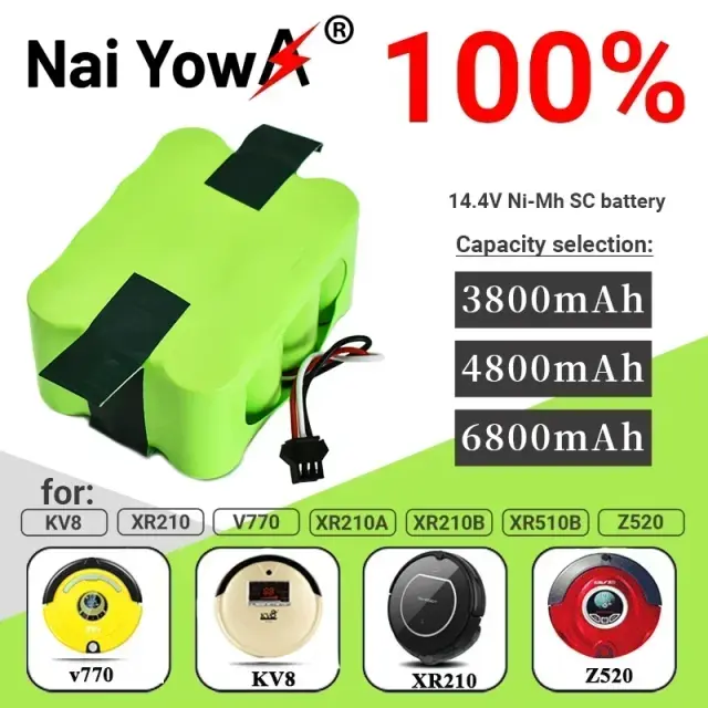 Aspirador de Pó Recarregável Automatizado com Bateria Ni-Mh de 6800mAh, Compatível com Modelos KV8, XR210, XR510 e Mais