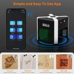 Wainlux-Impressora Gravadora a Laser, K6, Bluetooth, Portátil, Mini Gravação a Laser, Corte, 80x80mm, Máquina CNC, Suporte de Madeira, Plástico - Image 2