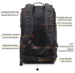 Mochila Molle tática ao ar livre para homens e mulheres, EDC Caminhadas Survival Rucksack, suporte para garrafa, Gym Bag, Fitness, 8003, 50L - Image 3