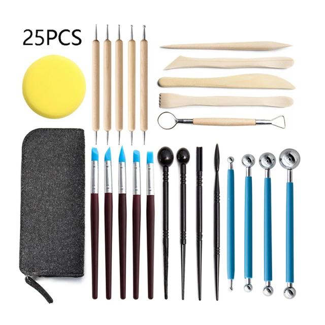 Conjunto de Ferramentas de Moldagem em Argila Cerâmica com 25 Peças para Escultura - Ideal para Iniciantes e Profissionais
