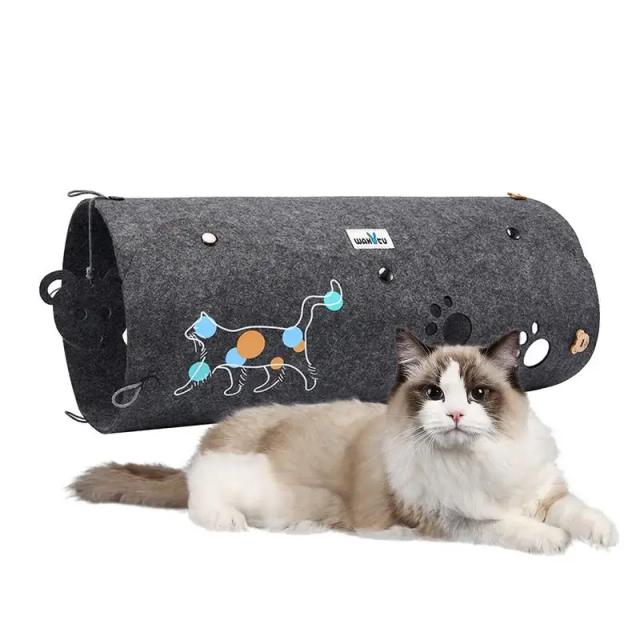 Túnel Interativo para Gatos em Feltro Dobrável e Resistente à Mordida - Ideal para Treinamento e Diversão de Pets