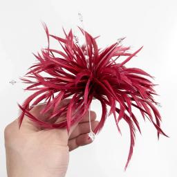 Moda arte vinho vermelho pena broche pinos tecido flor corsage lapela pinos para jóias artesanais presentes acessórios de festa de casamento - Image 5