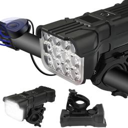 Luzes dianteiras e traseiras da bicicleta, 360 Graus Rotating Safety Light Set com Honk, Acessórios, 1200mAh - Image 1
