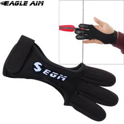 Águia preto luvas de tiro com arco 3 dedos mão náilon pano protetor guarda dedo luva para recurvo arco composto tiro besta - Image 5