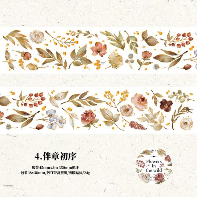 Fita Floral Washi Auto-Adesiva para Decoração DIY de Scrapbook e Junk Journal