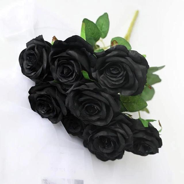 Bouquet de 9 Peças de Flores Artificiais em Seda Preta e Rosa para Decoração de Mesa, Escritório e Casamentos