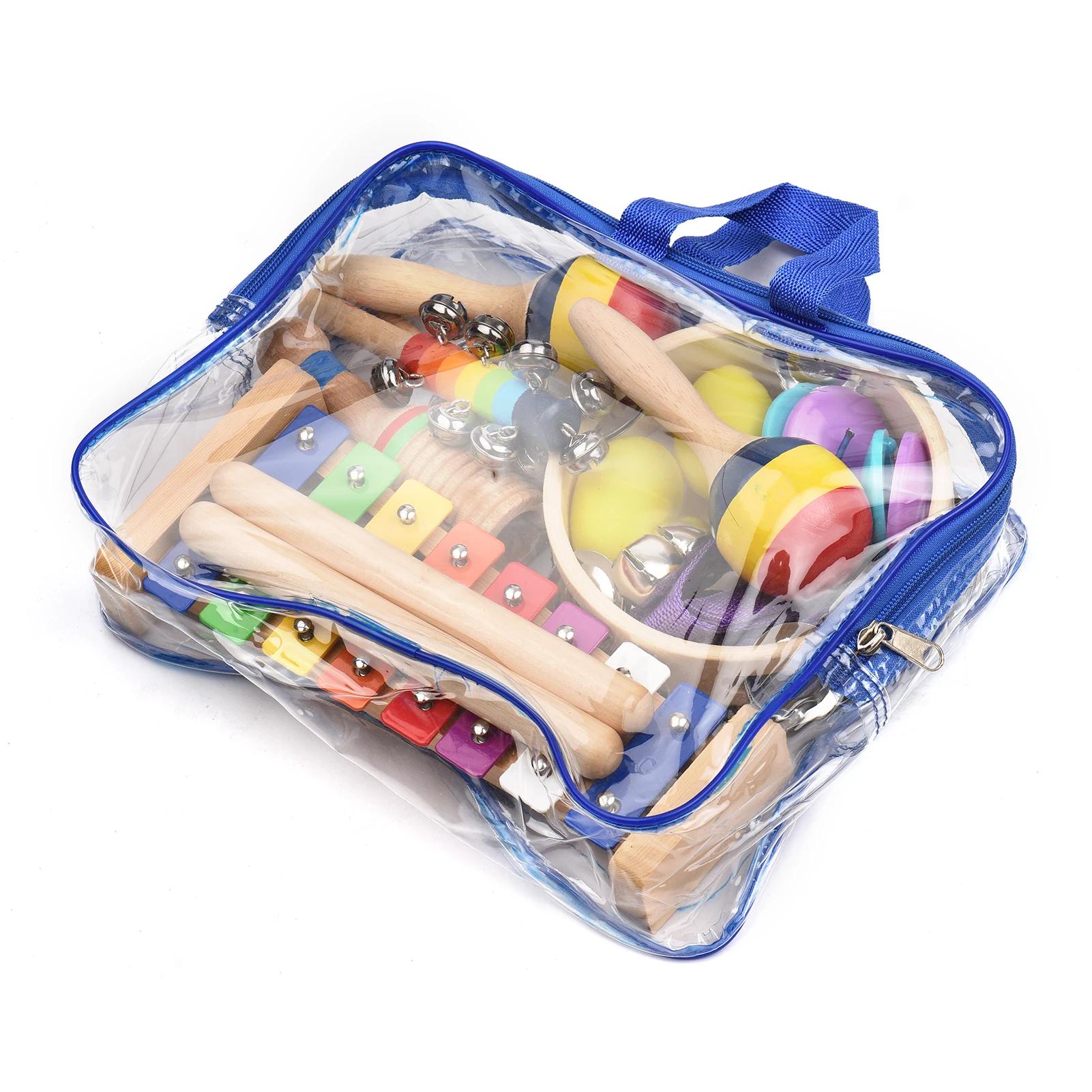 Diy de madeira crianças instrumentos musicais educação aprendizagem precoce brinquedos musicais xilofone pandeiro brinquedos para crianças presentes - Image 1