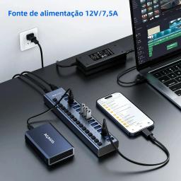 Acasis USB 3.1 10Gbps Hub 16 Portas Splitter extensor usb Transferência De Dados De Carregamento Interruptor Individual Luz Indicadora Para Impressora De Teclado Mouse - Image 6