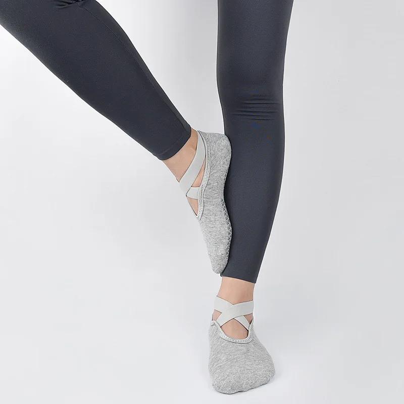 Mulheres bandagem meias de yoga pilates ballet dança meias de algodão antiderrapante esporte meia ginásio treino chinelo correndo aperto meia - Image 1