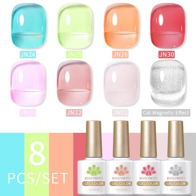 Conjunto de Esmaltes em Gel BORN PRETTY: Brilho Prata, Efeito Luar, Gato Magnético e Arte para Unhas - 10ml
