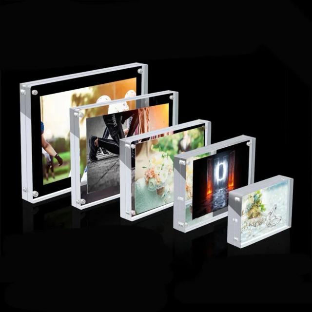 Moldura Acrílica Magnética para Fotos e Cartões, Expositor de Pôster e Ornamento de Mesa com Proteção para Escritório 3 + 3mm