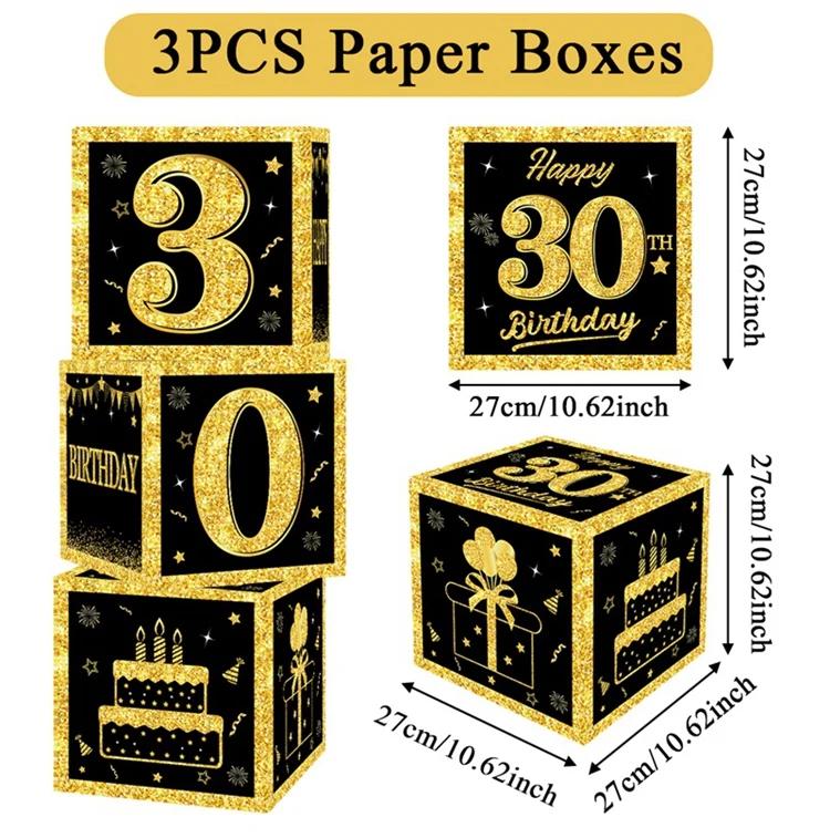 Caixa de Cartas de Aniversário para Adultos, Preto e Dourado, 18, 40, 60 anos, Decoração de Feliz Aniversário, Artigos para Festa, Artigos para Festa - Image 1