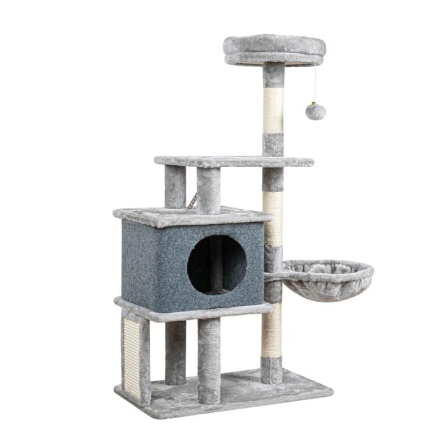 Torre de árvore para gatos de 112 cm com postes de arranhar de sisal aconchegantes Centro de atividades para gatinhos em um condomínio para gatos