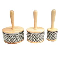 Cabasa de madeira metal frisado corrente & cilindro pop mão shaker instrumento de percussão brinquedo para crianças sala de aula banda tamanho médio - Image 1