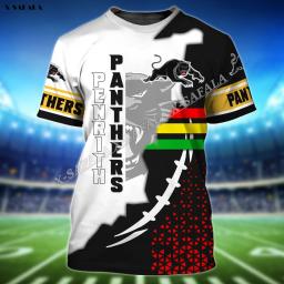 Australian Rugby Panthers 3D impressão camisa para homens e mulheres, fibra de leite, blusa casual, respirável, presente adulto, alta qualidade, verão - Image 1